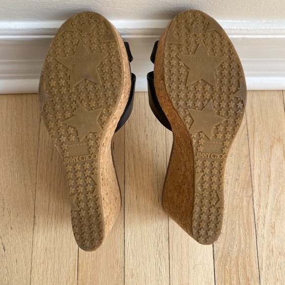 Jimmy Choo Black Leather Cork Wedge Sandals – Size Approx. 8 - Picture 6 of 10